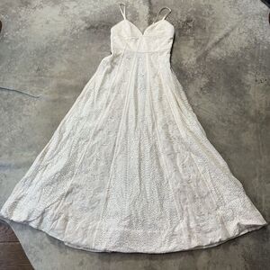 BCBG Maxaria Dress Womens 6 Rose Whisper Ivory Lourie Lace Pearl Sweatheart Maxi